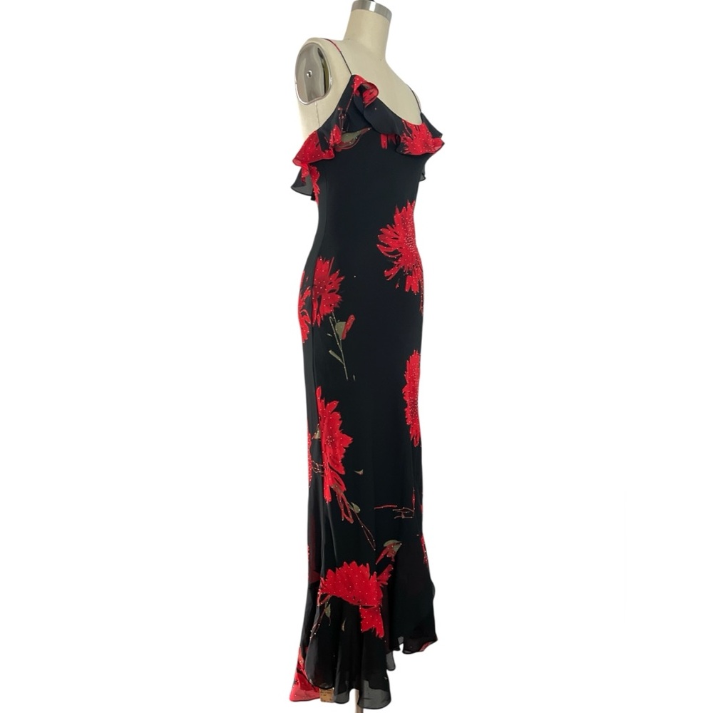 NWT!!! Y2K Sz 0 XS Cache Maxi Slip Dress Black Red Floral Beaded Fairy Ruffles - Picture 15 of 15